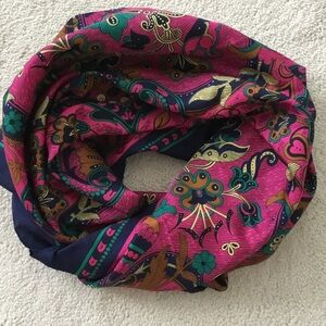 Vibrant Pink Navy and Gold Women's silk Scarf